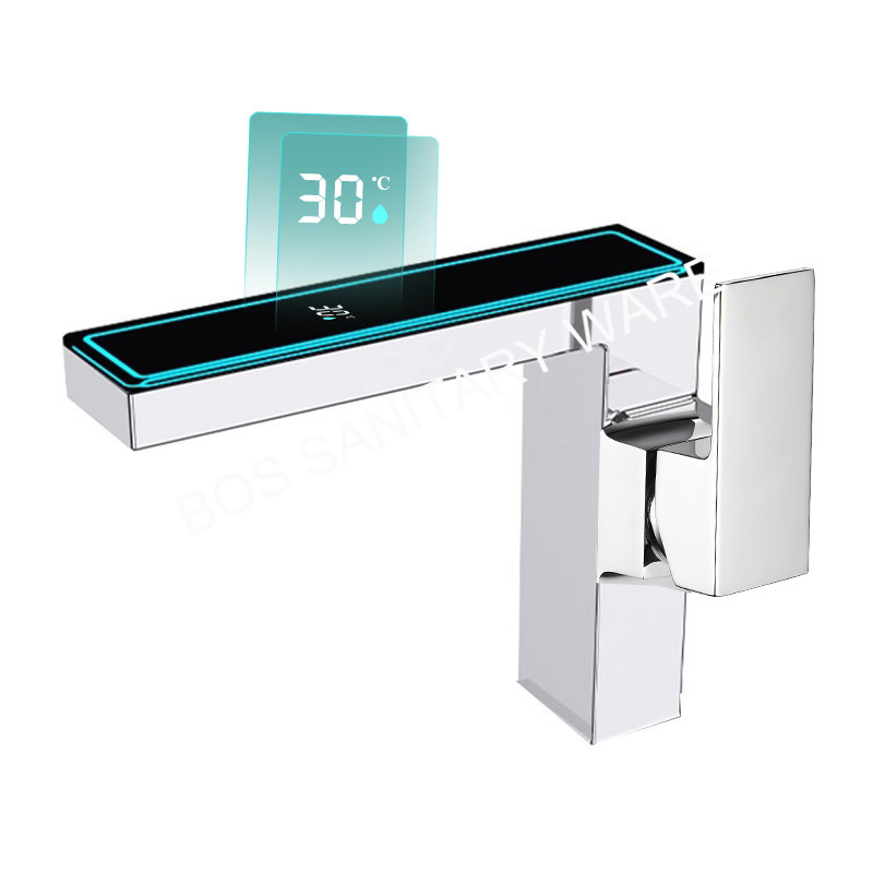 Intelligent digital display LED ambient light, bathroom washbasin, face wash basin, cold and hot water faucet, bathroom faucet details Picture