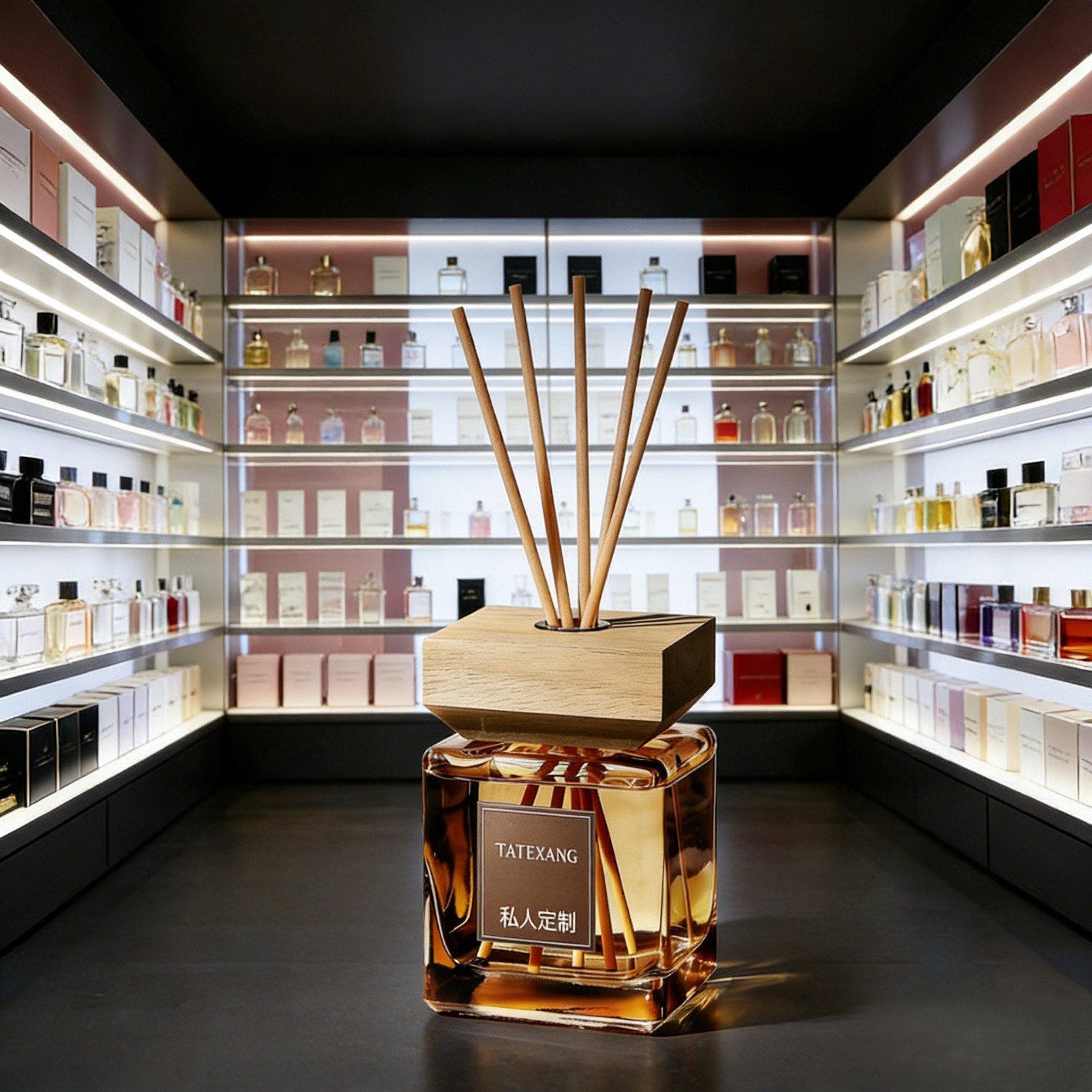 TATEXANG's high-end private customization personalized diffuser glass bottle with wooden cap, essential oil aroma diffuser Application Scenario