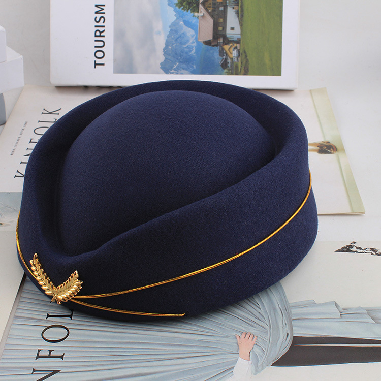 Woolen Beret flight attendant hats, military drum band stage performance hats, hotel front desk etiquette hats, high-speed rail hats, direct sales from the manufacturer, woolen shaped hats pic 7