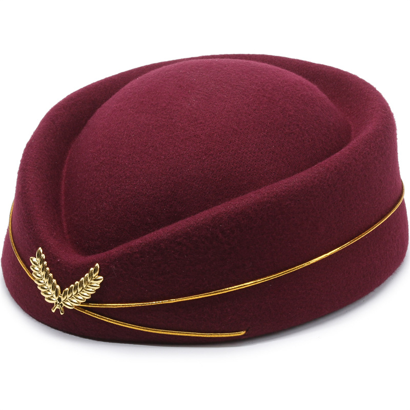 Woolen Beret flight attendant hats, military drum band stage performance hats, hotel front desk etiquette hats, high-speed rail hats, direct sales from the manufacturer, woolen shaped hats pic 12