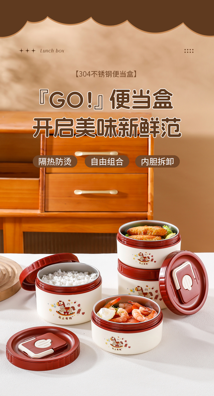 食品级密封304不锈钢多层便当盒保鲜盒饭盒 学生上班饭盒微波加热详情1