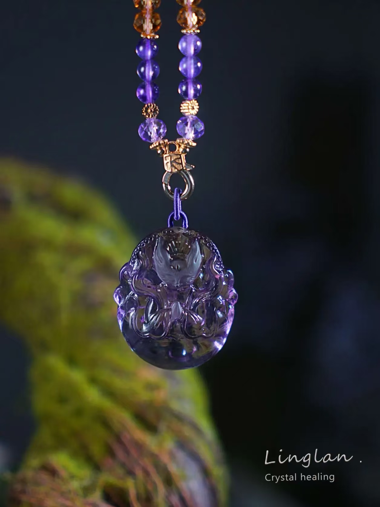 紫水晶狐牌吊坠超美