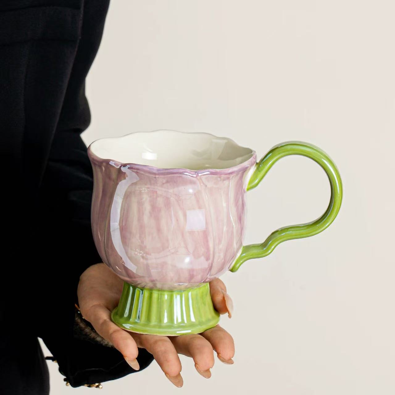Tao Dian's new pearlescent glazed tulip exquisite ceramic mug is a household daily drinking cup. It's a gift for drinking water and you can spend money Specification image