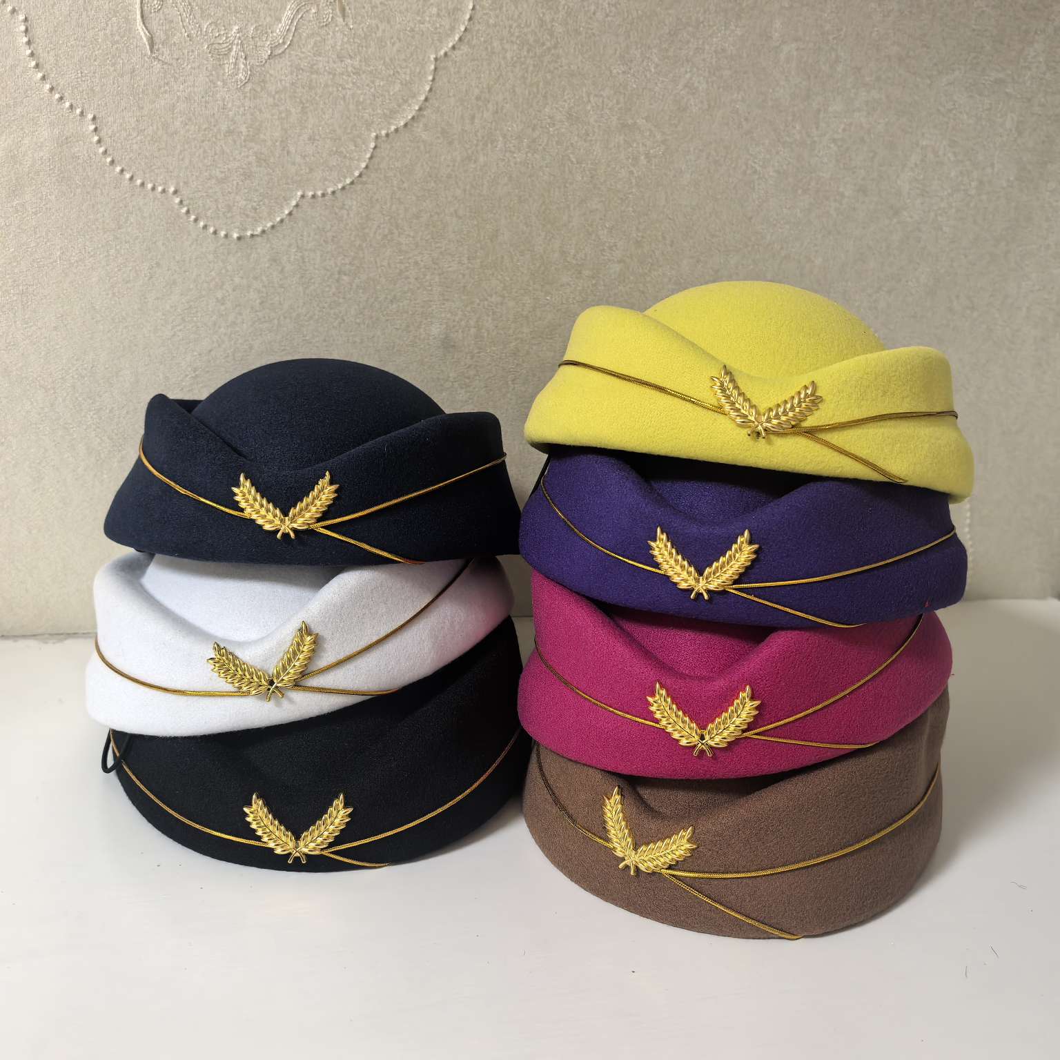 Woolen Beret flight attendant hats, military drum band stage performance hats, hotel front desk etiquette hats, high-speed rail hats, direct sales from the manufacturer, woolen shaped hats pic 15