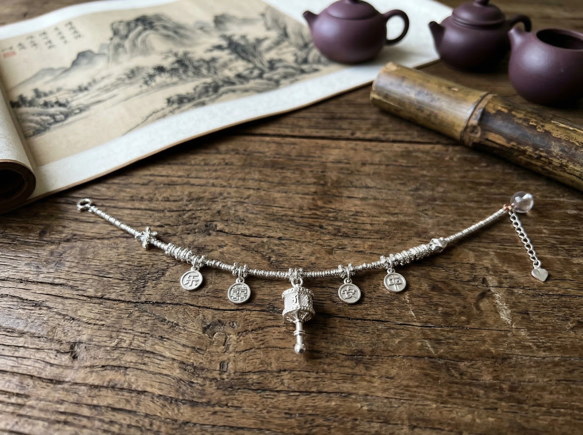 Fashionable and exquisite 925 Silver Fan Music Flow Rotating beaded bracelet for women, a new Chinese-style niche design sense, light luxury, fair appearance, good fortune and peace bracelet