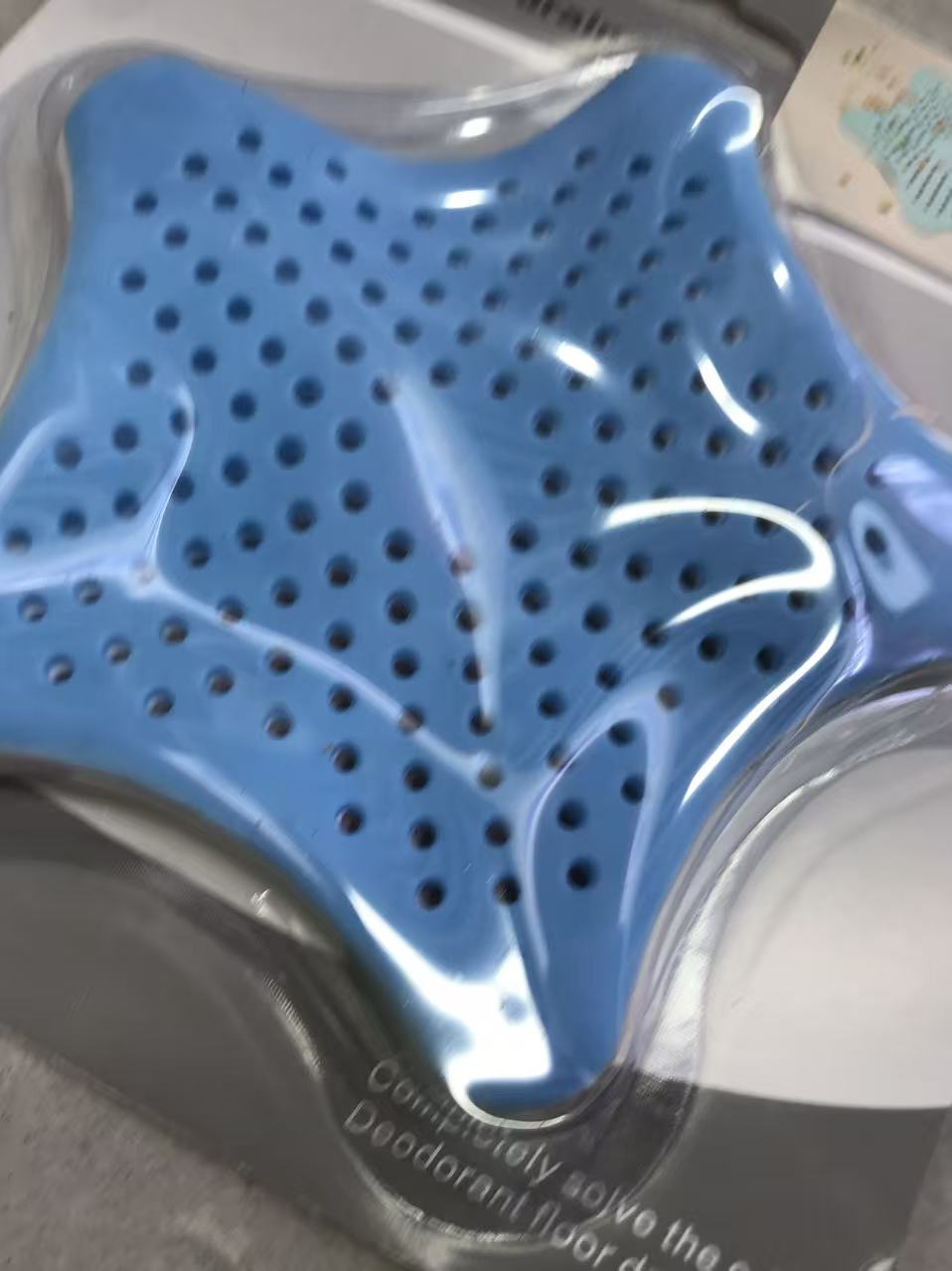 Blue star-shaped silicone floor drain core, washbasin drain, kitchen drainage, anti-clogging drain, sewer pipe, sound insulation cotton Specification image