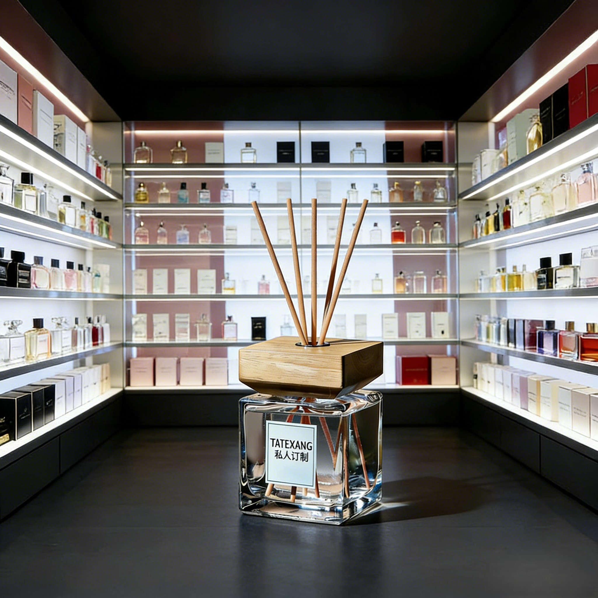 TATEXANG's high-end private customization personalized diffuser glass bottle with wooden cap, essential oil aroma diffuser