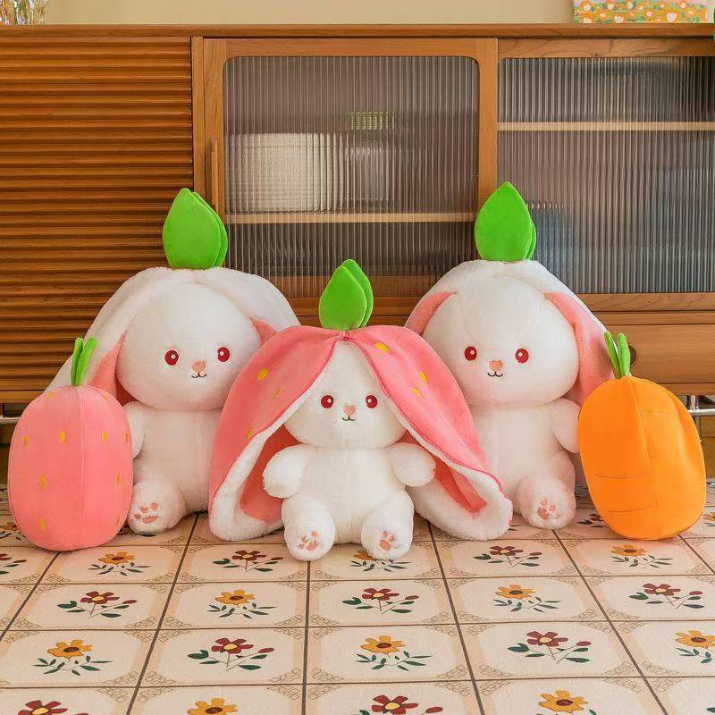 Zipper strawberry rabbit radish rabbit plush toy doll, cute strawberry rabbit plush toy doll, creative rabbit doll, Rag Doll, birthday gift plush toy doll detail image 5
