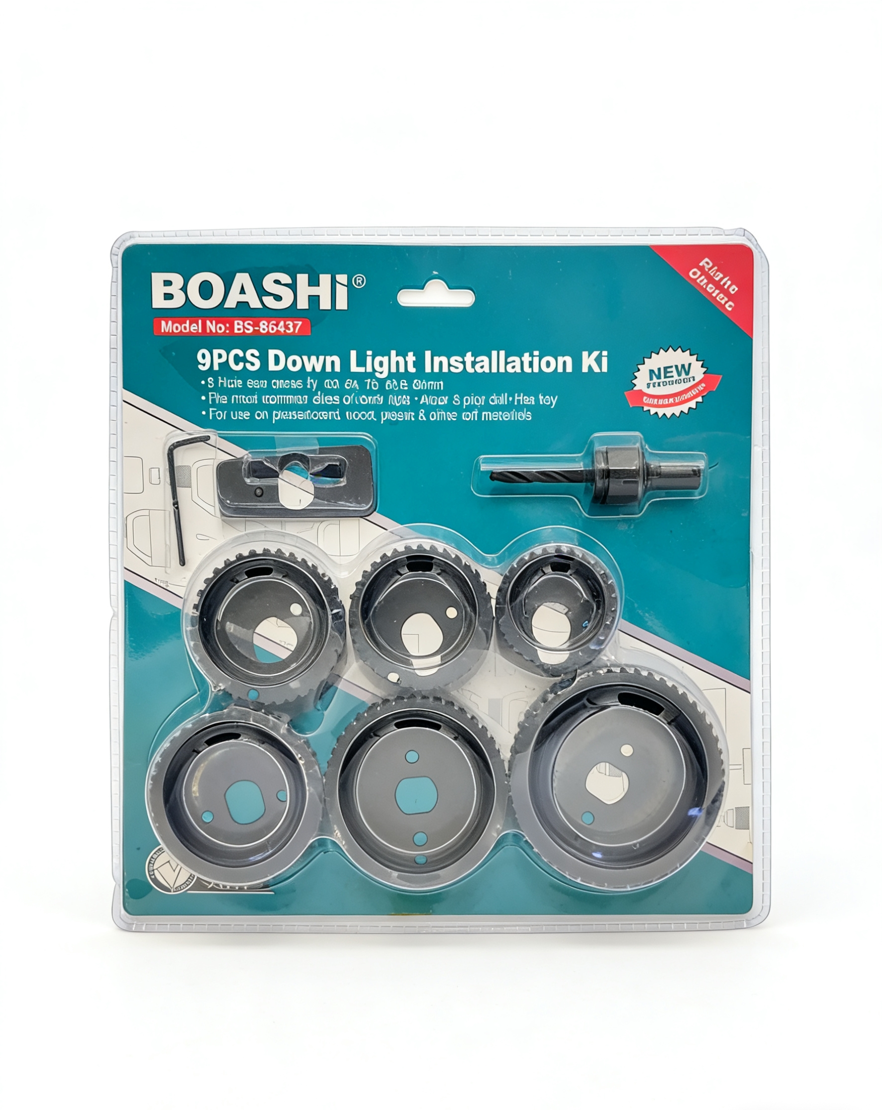The 9-piece BOASHI hole opener hardware tool set is sturdy and durable