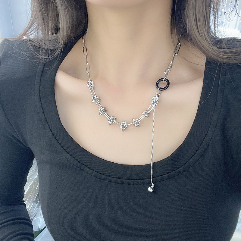 银饰/项链/珍珠链条女款拼接气质/金色链子/花朵吊坠项链产品图