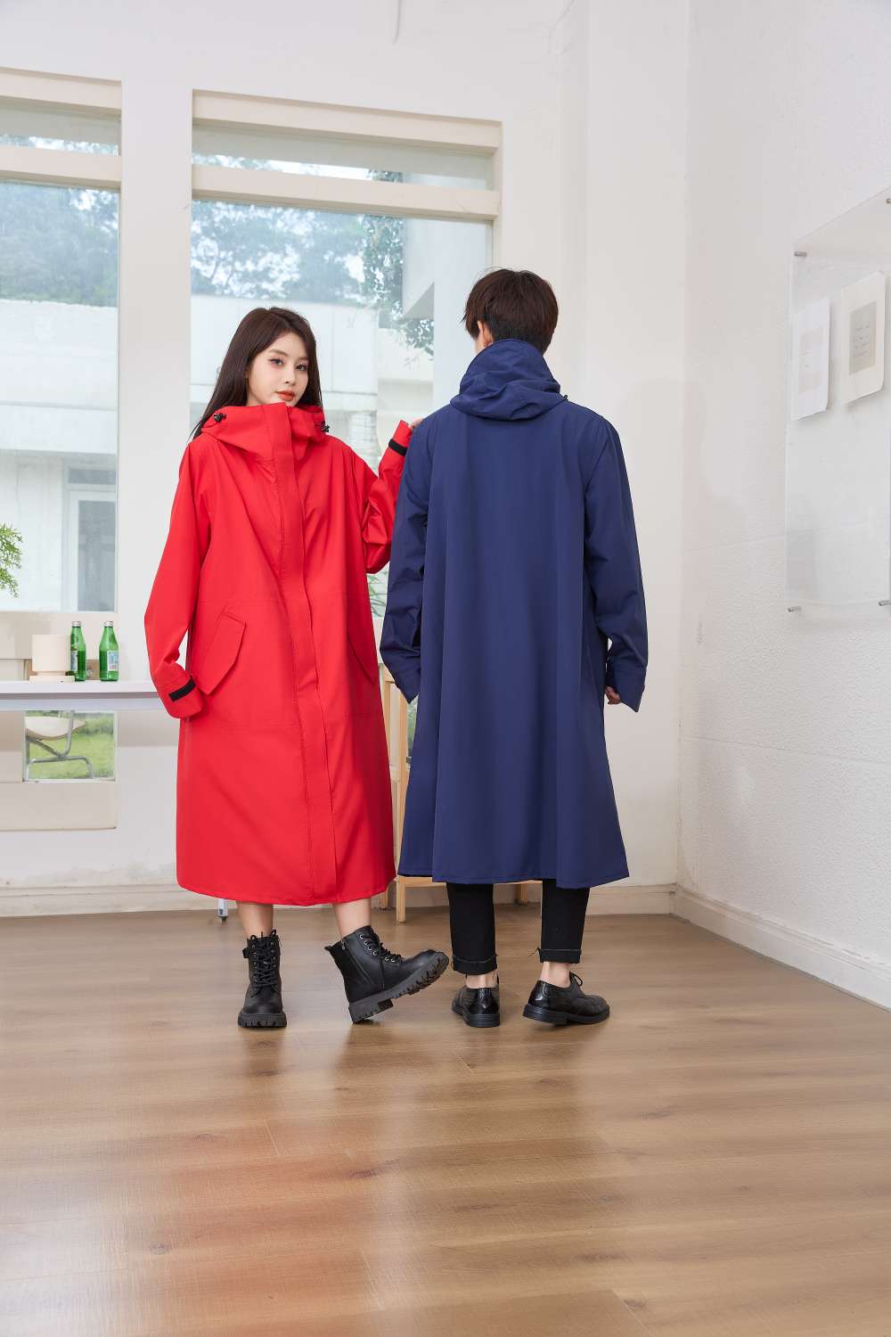 长款时尚雨衣塔斯隆覆膜面料多巴胺色系四色现货雨衣细节图