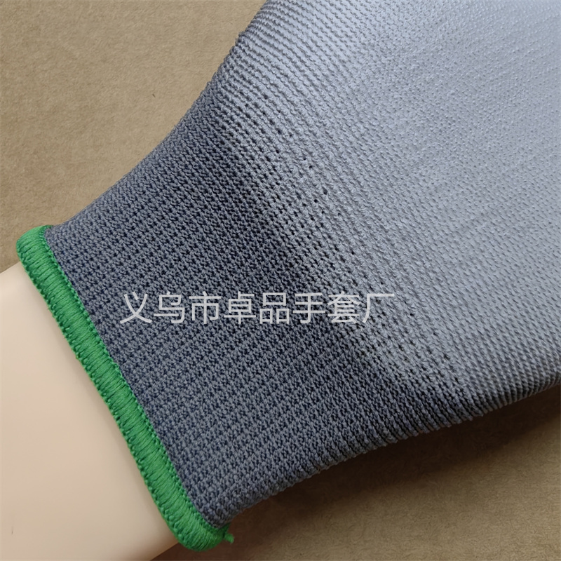 13针灰色PU防静电电子厂防尘浸胶针织防护涂层劳保手套涂掌手套详情8