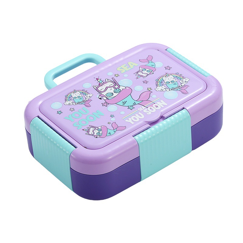 304 不锈钢分格保温饭盒 羊驼卡通印花 带独立汤格 便携学生儿童便当盒详情2