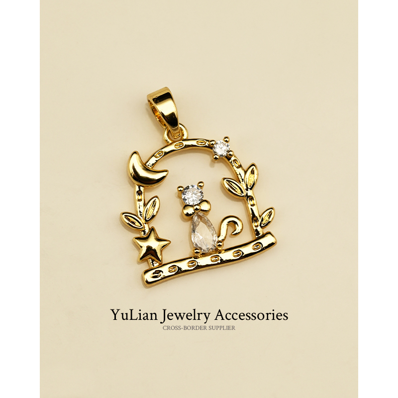 铜锆石跨境电镀首饰吊坠铜镀18K金香槟金