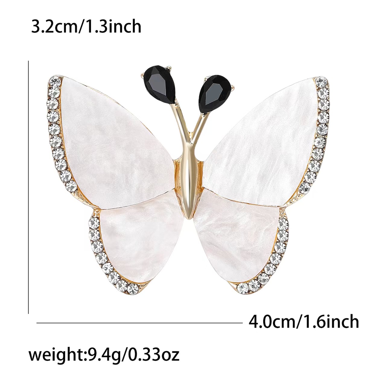 Fashionable and elegant alloy rhinestone white plate butterfly brooch, generous and graceful women's dress brooch accessory pin details Picture