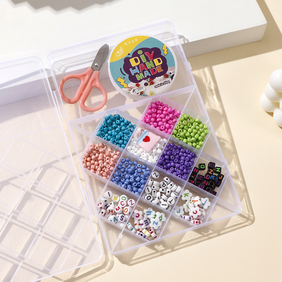 Beaded beads, children's toys, small accessories, bead sets, small cylindrical beads, creative DIY materials, bead sets, 13-grid bead sets, 2DIY Specification image