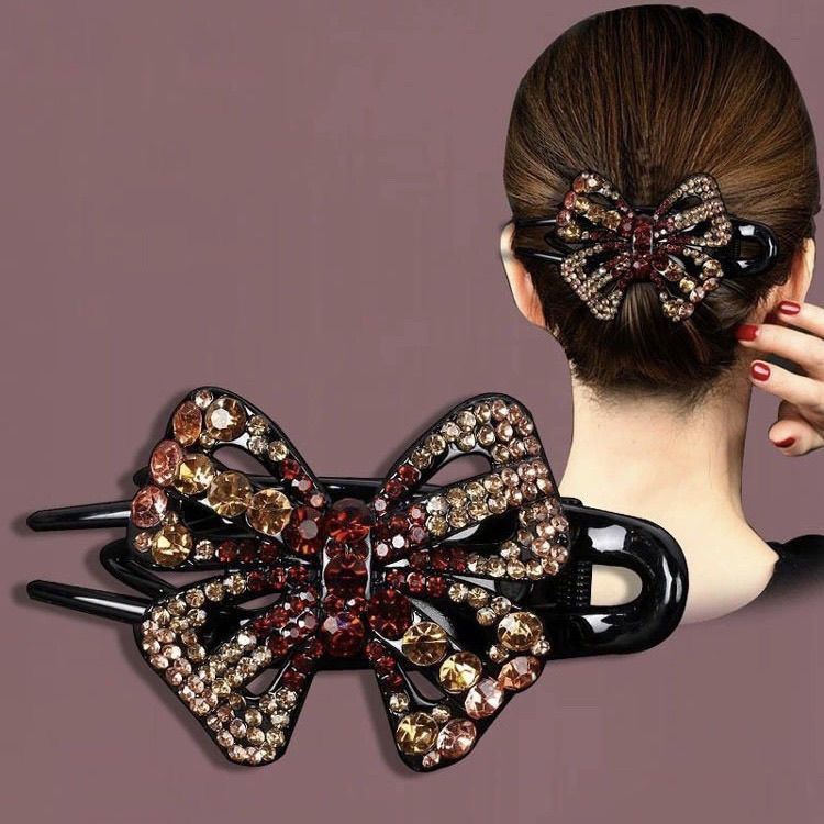2026 New style hair clips, fashionable bow headwear, mom's new updo, high-end rhinestone hair clips at the back of the head
