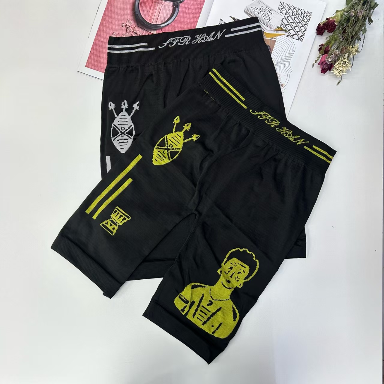 599# Leggings for export to the Middle East and Africa, men's leggings, comfortable and breathable, color-blocking printed and color-blocking halter pants, QNI details Picture