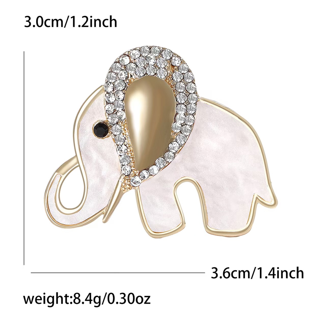 Elegant and luxurious alloy rhinestone white plate shell elephant brooch, elegant women's clothing brooch accessory pin Specification image