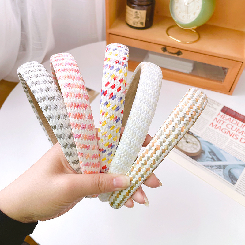 2026新款少女千鸟格纹发箍韩版草编宽边头箍外出发卡气质简约头饰 法式发箍海绵星欣饰品