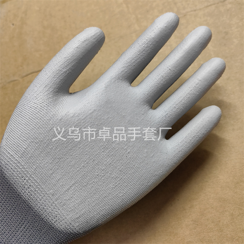 13针灰色PU防静电电子厂防尘浸胶针织防护涂层劳保手套涂掌手套详情7