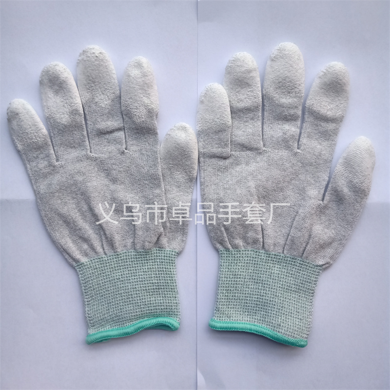 Anti-static carbon fiber PU coated finger gloves, wear-resistant, anti-slip, breathable, dust-free, outdoor work gloves for electronic factory workshops details Picture