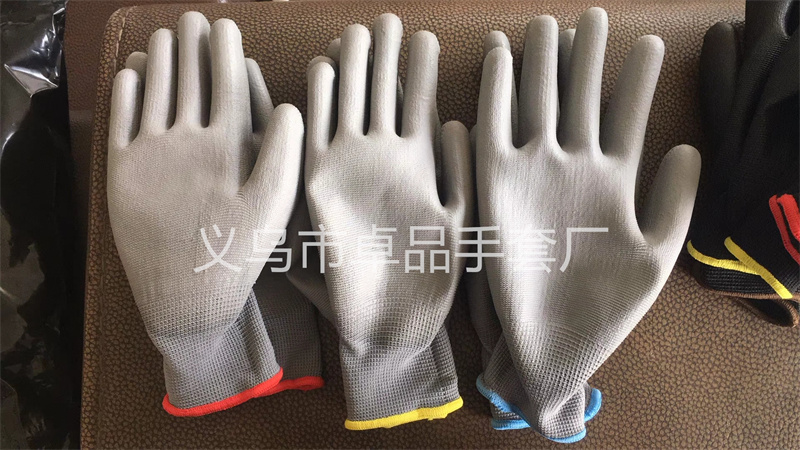 13针灰色PU防静电电子厂防尘浸胶针织防护涂层劳保手套涂掌手套详情15