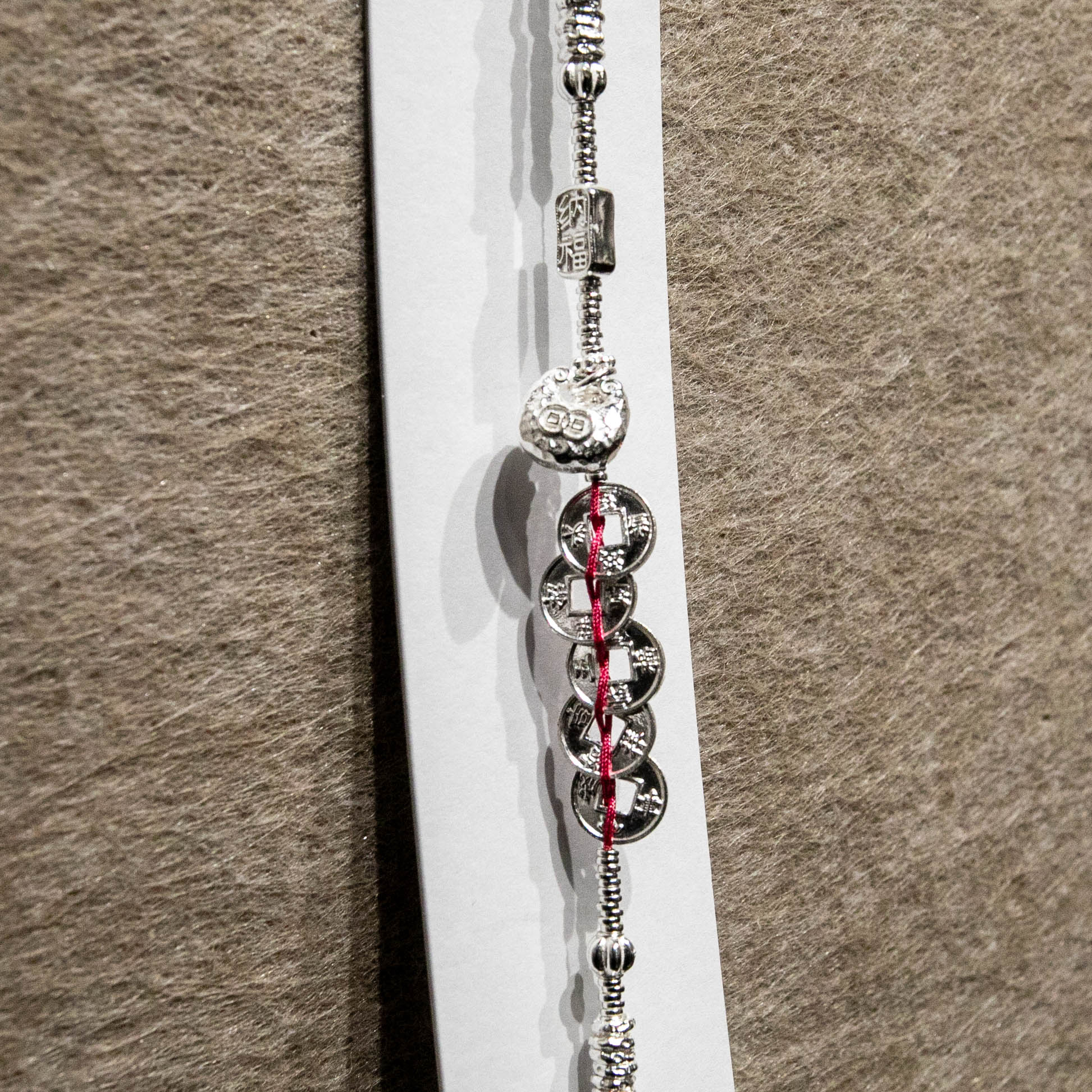 925 Silver Brocade Bag for Good Fortune Five Emperors Money Red String Bracelet for Women - A new Chinese-style niche design for protecting wealth and bringing good fortune Item Picture