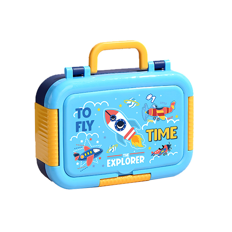304 不锈钢翻盖手提饭盒 航天卡通印花 分格不串味 便携学生儿童便当盒详情2