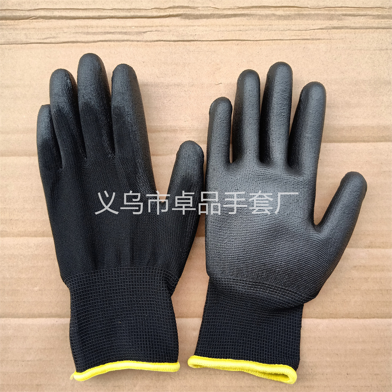 Black PU coated palm gloves, dust-free electronic factory protection, anti-static, breathable, thin coated labor protection gloves Item Picture