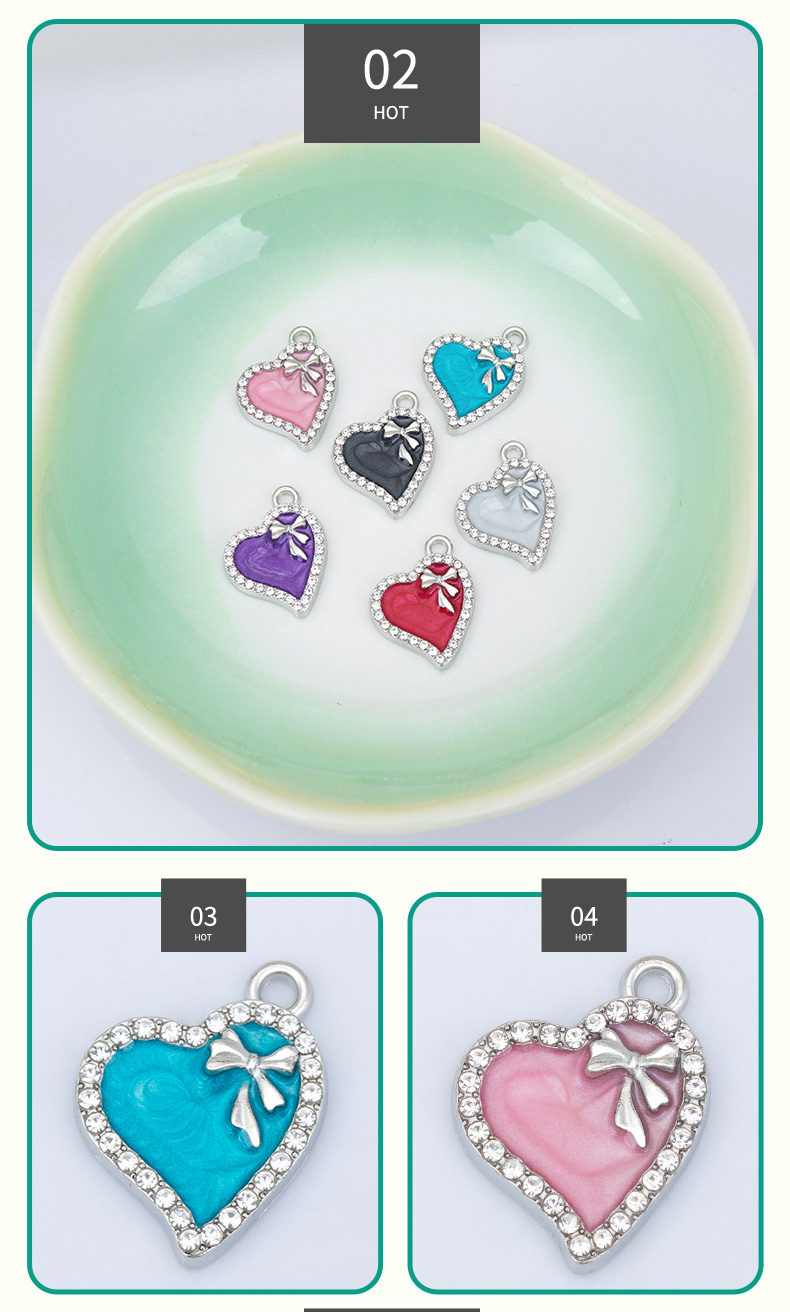 diy creative jewelry accessories, new heart-shaped necklaces, bracelets, pendants and small pendants with inlaid rhinestones, wholesale diy accessories, heart-shaped oil-dripping necklaces, bracelets, pendants and small pendants, factory direct sales pic 6