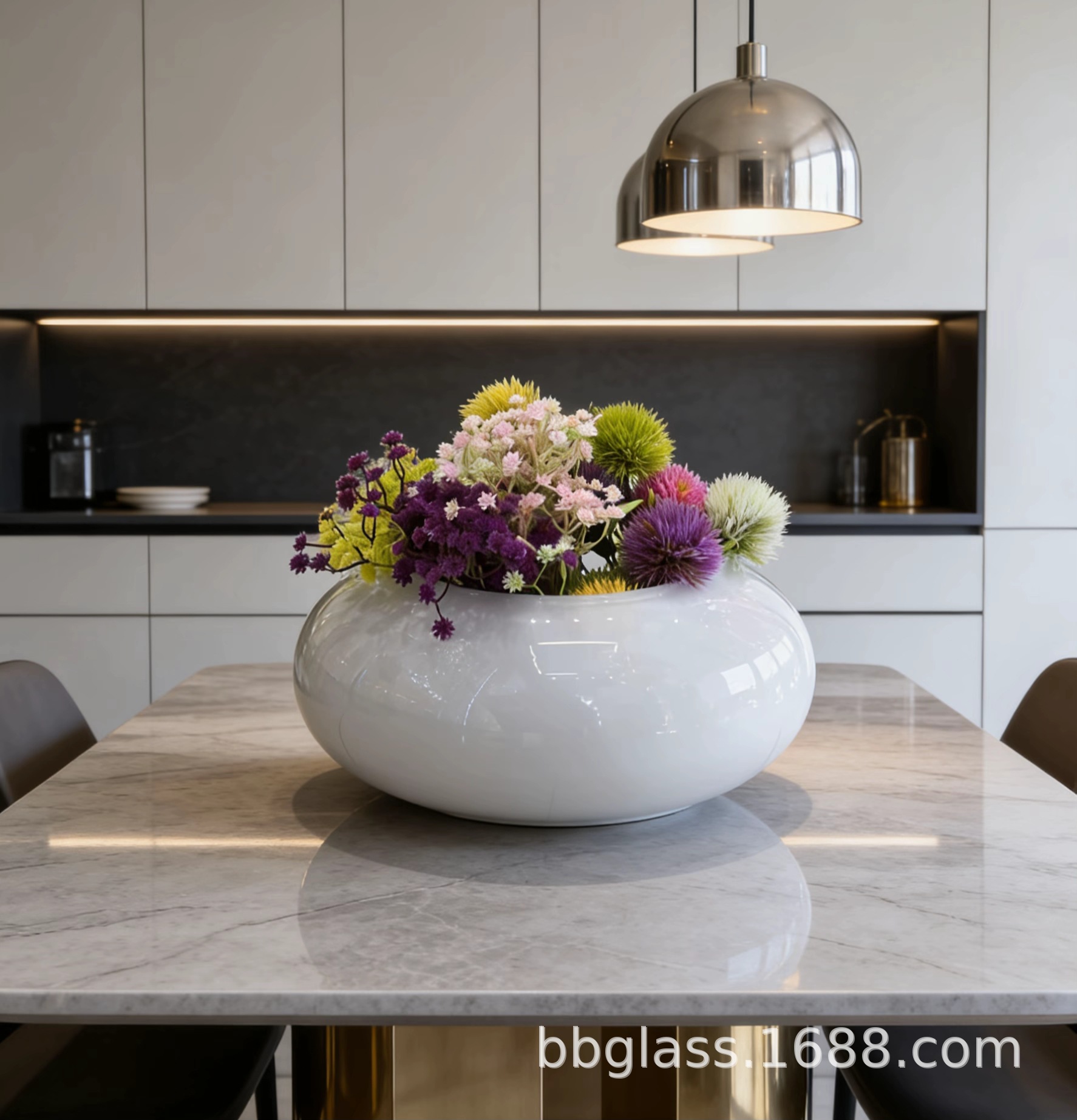 BBGLASS保北玻璃  创意白色玻璃圆形花盆 现代家居婚庆宴会装饰摆件
