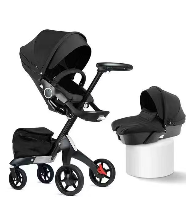 Baby stroller with sleeping basket, two-in-one stroller, seat adjustable height and direction, with mother's bag Item Picture