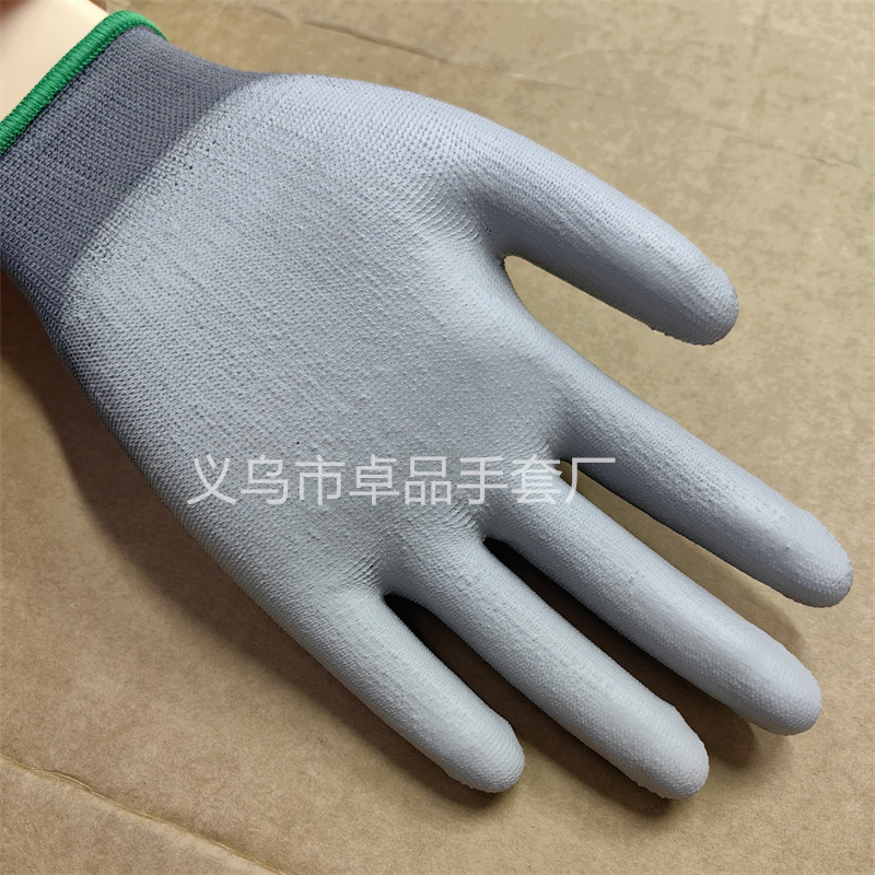 13针灰色PU防静电电子厂防尘浸胶针织防护涂层劳保手套涂掌手套详情9