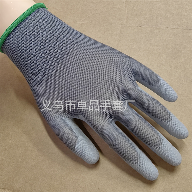 13针灰色PU防静电电子厂防尘浸胶针织防护涂层劳保手套涂掌手套详情6