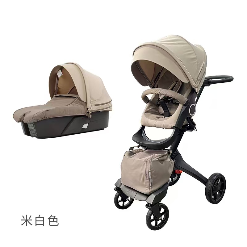 Baby stroller with sleeping basket, two-in-one stroller, seat adjustable height and direction, with mother's bag details Picture