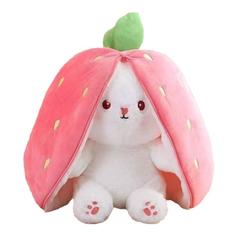 Zipper strawberry rabbit radish rabbit plush toy doll, cute strawberry rabbit plush toy doll, creative rabbit doll, Rag Doll, birthday gift plush toy doll detail image 6
