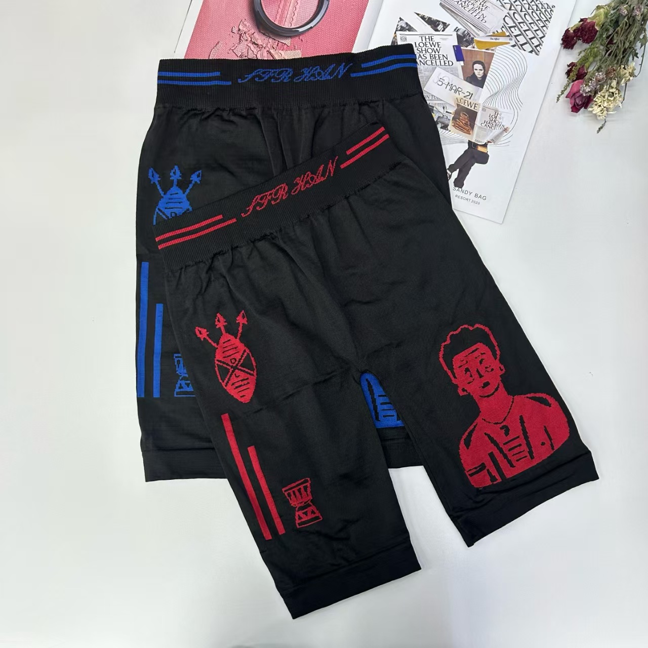 599# Leggings for export to the Middle East and Africa, men's leggings, comfortable and breathable, color-blocking printed and color-blocking halter pants, QNI Specification drawing