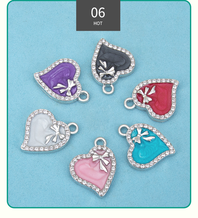 diy creative jewelry accessories, new heart-shaped necklaces, bracelets, pendants and small pendants with inlaid rhinestones, wholesale diy accessories, heart-shaped oil-dripping necklaces, bracelets, pendants and small pendants, factory direct sales pic 8