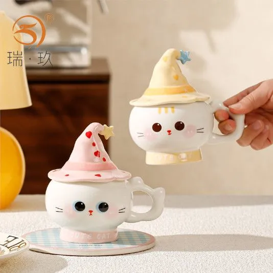 Ruijiu 2026 New high Appearance Level cute cat mug, healing magic hat Cup as a gift for female best friends detail image 6