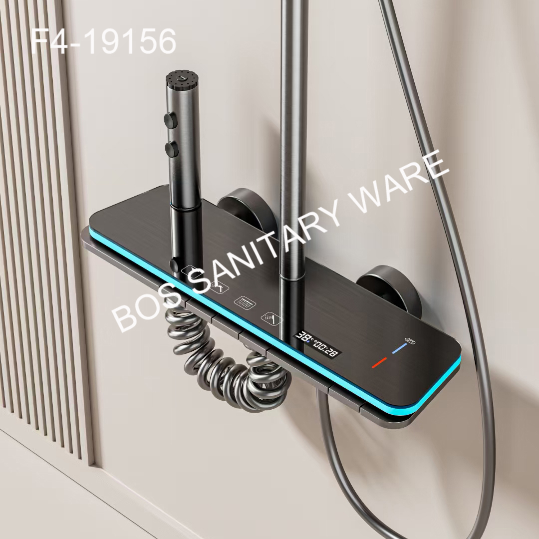 Digital display with light shower head set, gun gray shower head, household constant-temperature bathroom faucet set