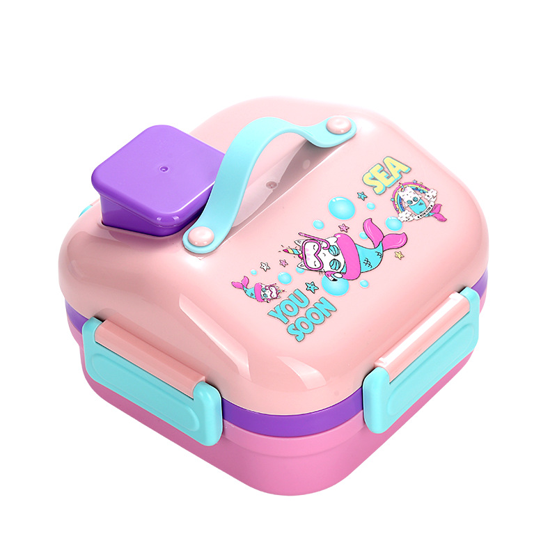 卡通手提分格便当盒 食品级 PP 材质 带独立汤碗 保温防漏学生儿童饭盒详情2
