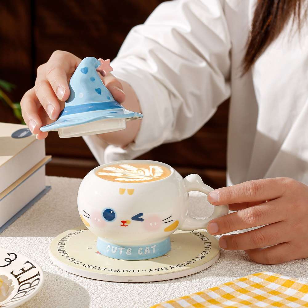 Ruijiu 2026 New high Appearance Level cute cat mug, healing magic hat Cup as a gift for female best friends Specification image