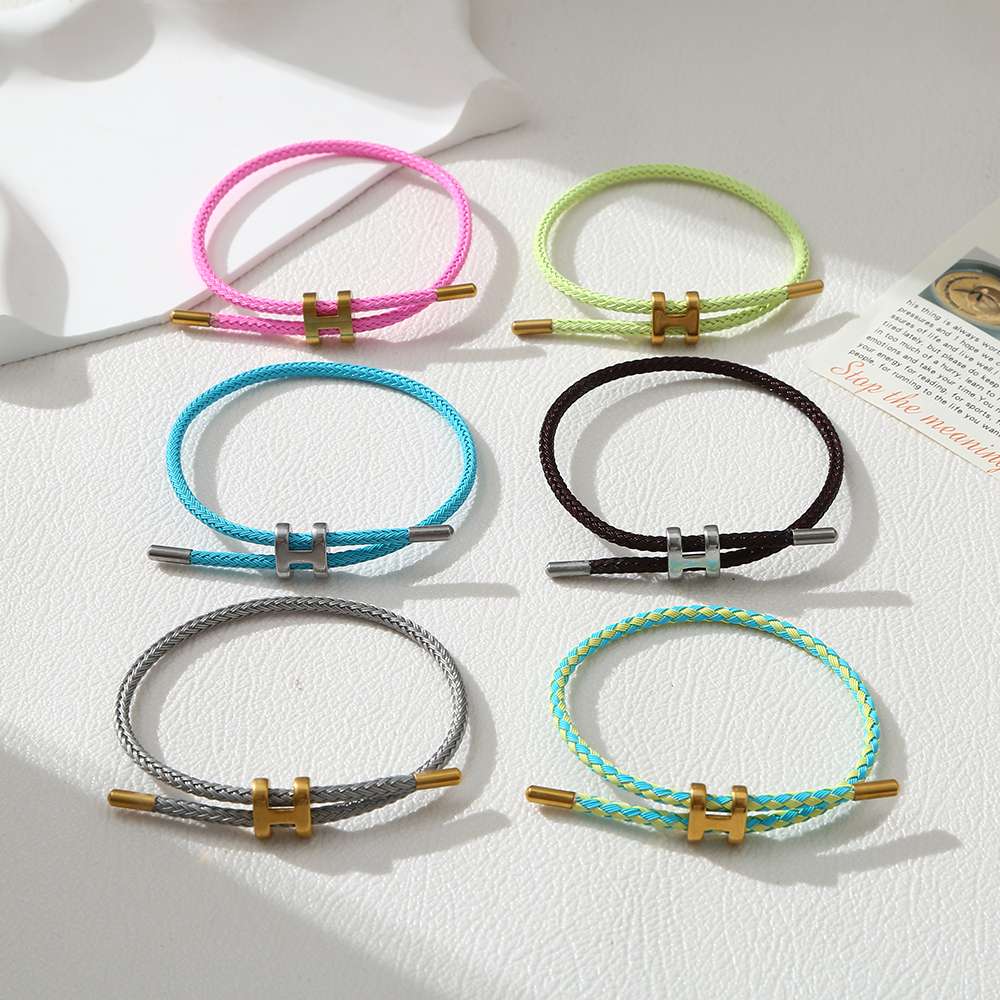 Cross-border titanium steel I-shaped buckle waterproof bracelet, stainless steel gold zodiac year braided steel wire rope, leather rope, red rope