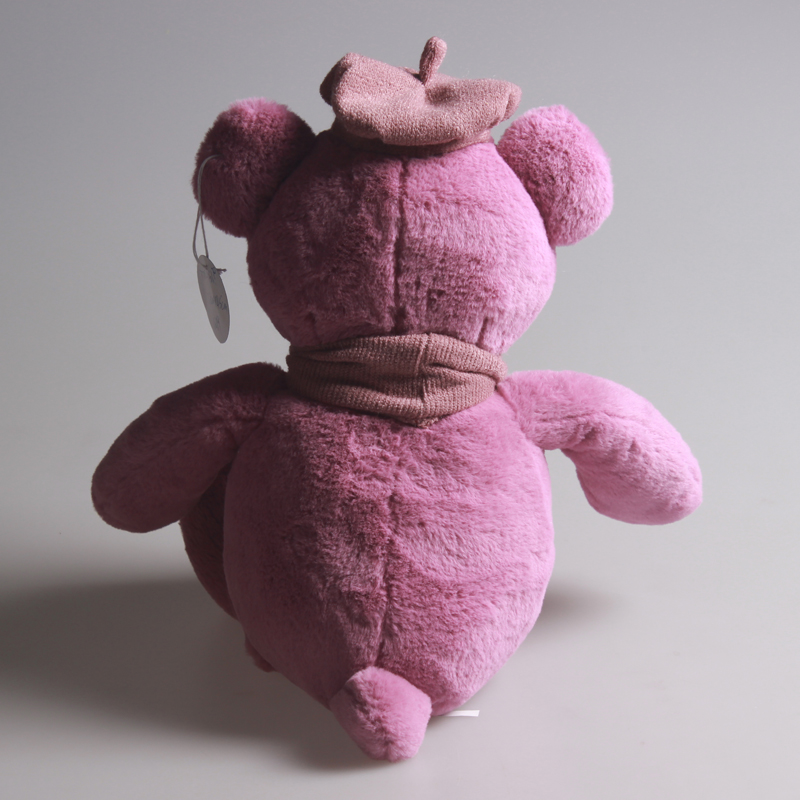 A plush bear with embroidered eyes in a hat and scarf style that can pass the inspection pic 4