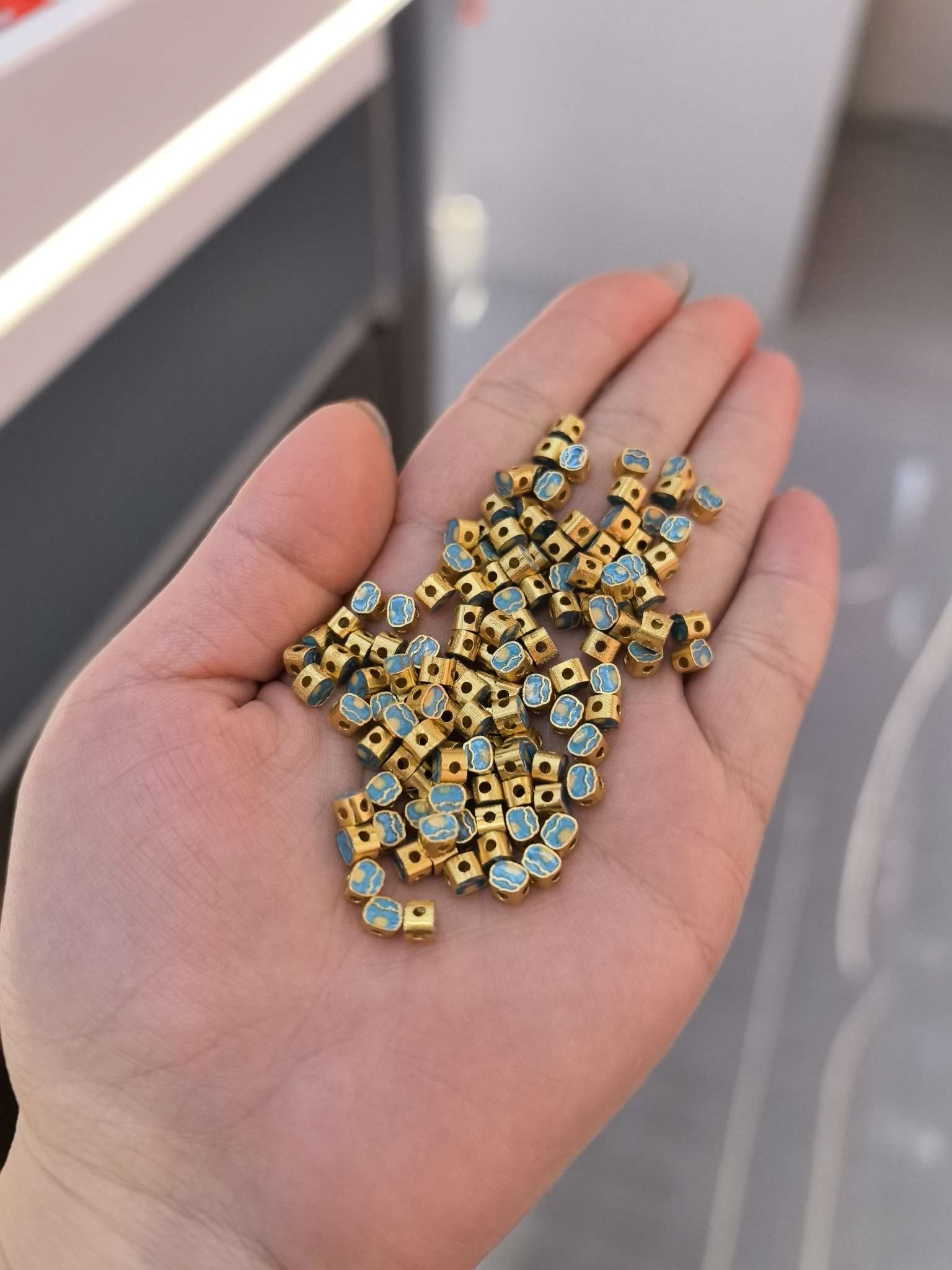S925 Oil-dripping Blue and Yellow Small Lucky Bag p2405# details Picture