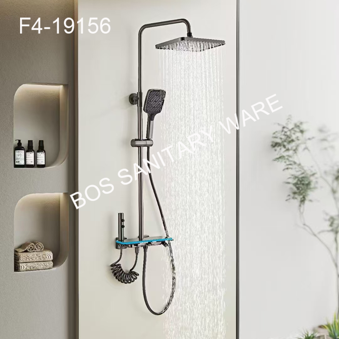 Digital display with light shower head set, gun gray shower head, household constant-temperature bathroom faucet set Specification image