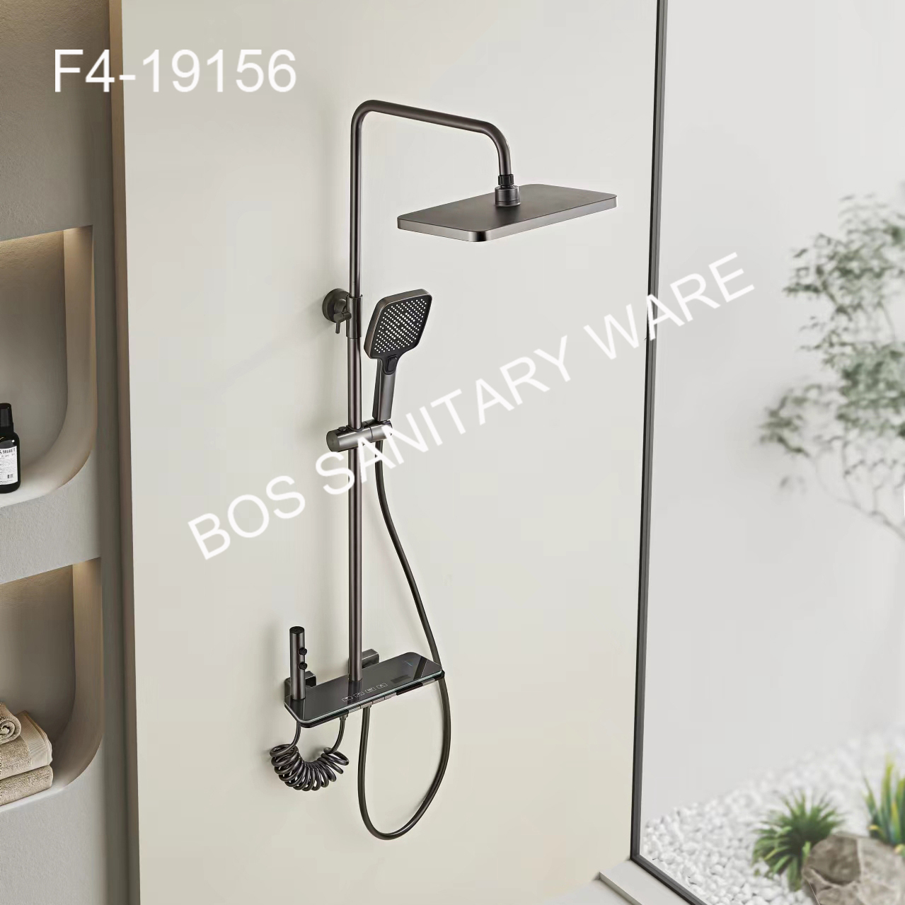 Digital display with light shower head set, gun gray shower head, household constant-temperature bathroom faucet set Item Picture