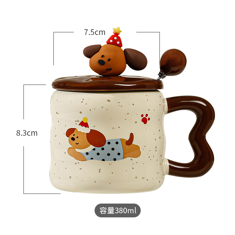 可爱腊肠狗高颜值马克杯陶瓷杯子水杯盖勺可爱礼盒生日创意伴手礼陶瓷马克杯详情1