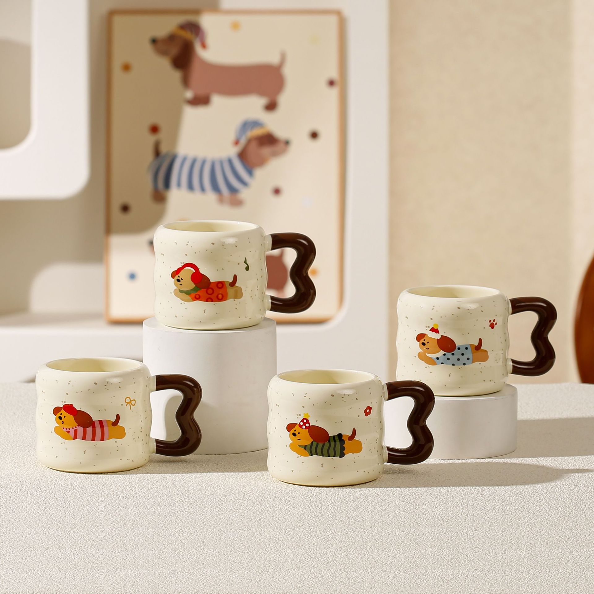 可爱腊肠狗高颜值马克杯陶瓷杯子水杯盖勺可爱礼盒生日创意伴手礼陶瓷马克杯详情8